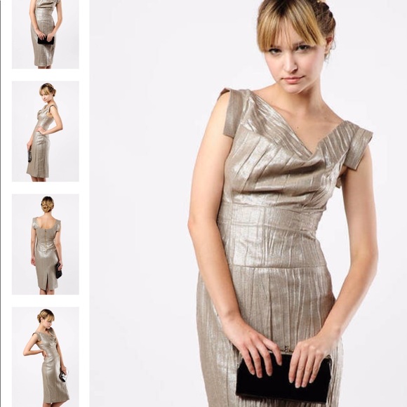 Black Halo Dresses & Skirts - Black Halo GOLD METALLIC JACKIE-O DRESSE